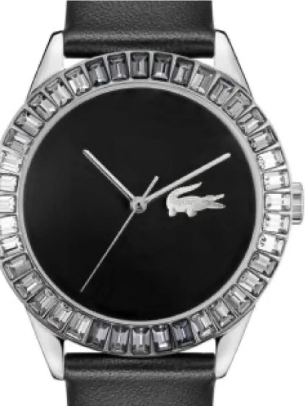 Lacoste Ladycroc 2001411 Women’s Watch Black Leather Band Crystal Bezel 36.5mm